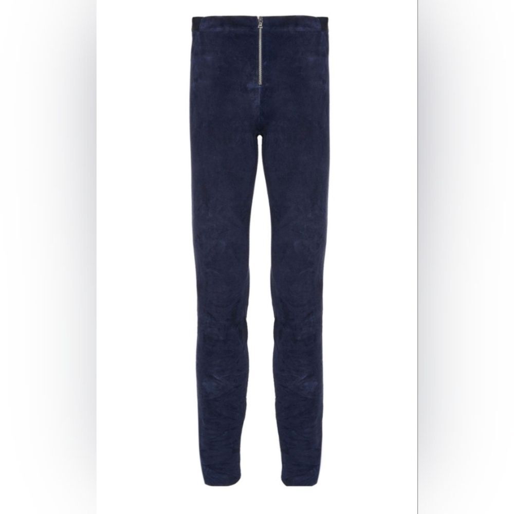 Alice+ Olivia Lambskin Blue Suede Zip Front Skinny Pants Size 00 Women